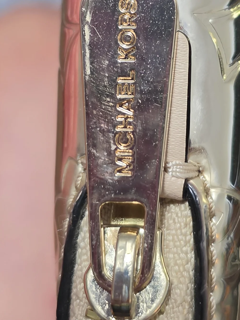 Michael Kors Rose Gold Dome Satchel with Blush Handles